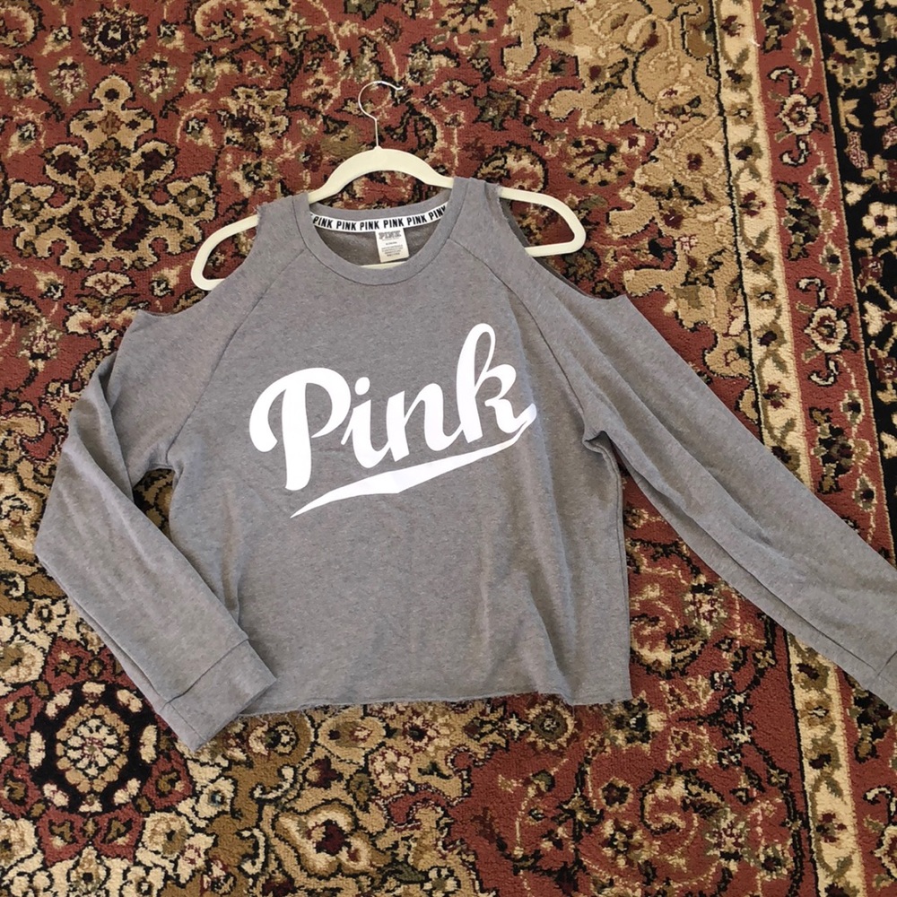 PINK Cold Shoulder Gray Sweatshirt